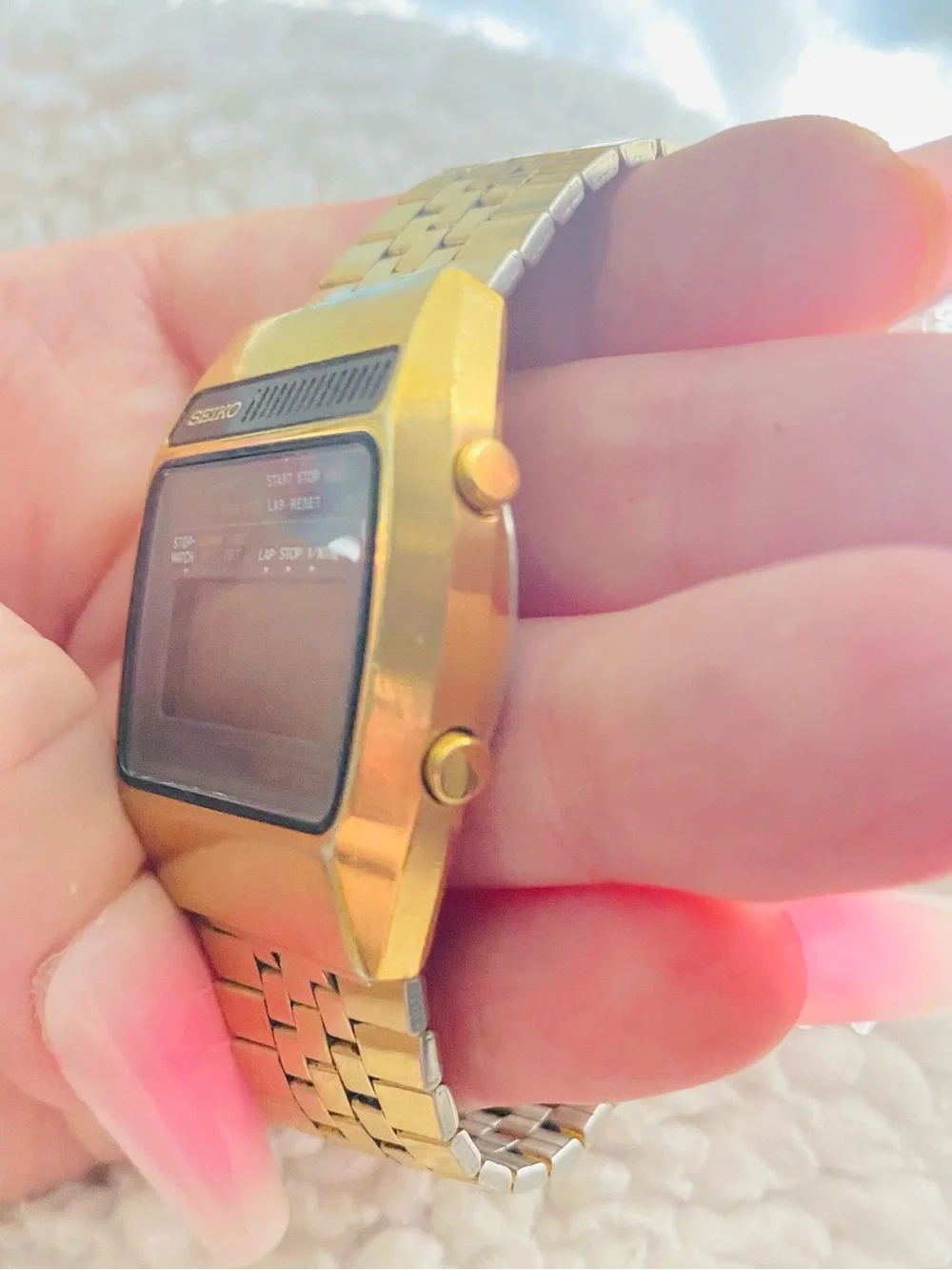 Rare Vintage 1978 Seiko A159-5009G LCD Chronograph Alarm Digital Watch Gold Band
